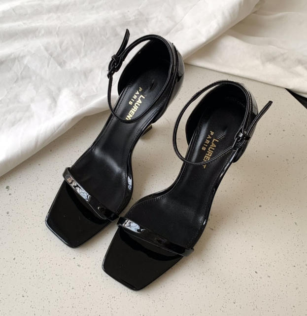 Cross-Border Hot-Selling Syl Sandals for Women, Ysl Metallic Heel Patent Leather Saint Laurent Single-Strap High Heels for Women, Large Size detail 3