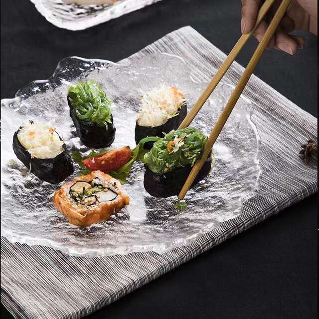 Japanese-Style Ice Dew Glass Plate Transparent Irregular Fruit Dish Household Dessert Cake Plate Ins Creative Tableware detail 12