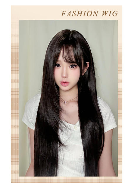 Wholesale of Stylish Black Long Straight Everyday Fashion High-Quality Natural Face-Slimming Age-Reducing Full Wigs for Women detail 12