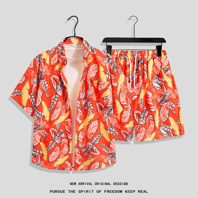 Summer Men's Quick-Drying Short-Sleeved Floral Shirt Suit Hawaiian Beach Suit Loose Casual Two-Piece Suit with Three-Quarter Pants detail 12