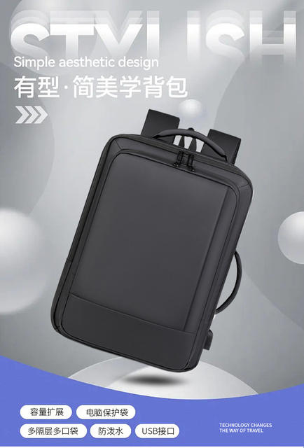 Cross-Border Wholesale Men's Backpack with Expansion Backpack Fashion Business Backpack Men's Commuter Computer Backpack detail 4
