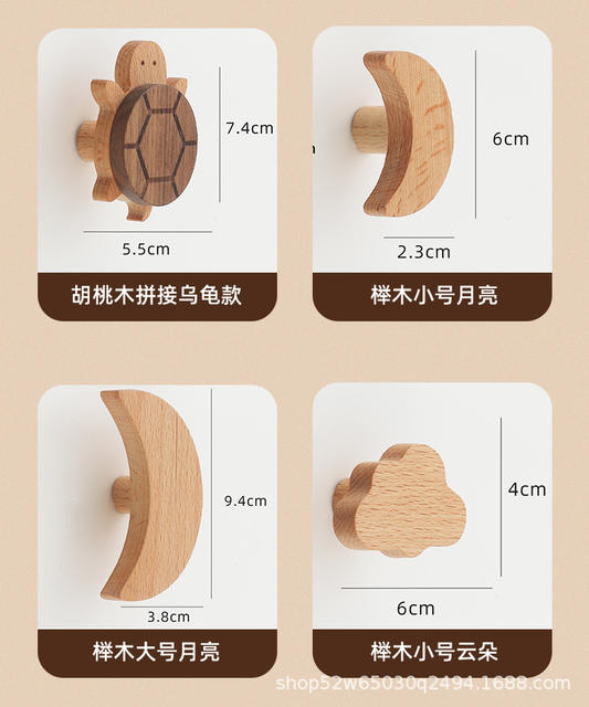 Solid Wood Handle Without Punching Wood Color Bedside Table Cartoon Drawer Scandinavian Modern Kidsren's Room Beech Wardrobe Handle detail 10