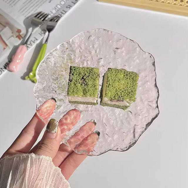 Japanese-style irregular glass plate rectangular tray round dessert flat plate creative tableware cooking plate sushi plate detail 12