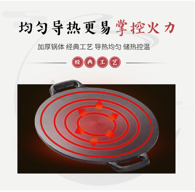 Iron Plate Thickened Cast Iron Pancake Pan Flat Bottom Pancake Pan Griddle Household Pancake Fruit Tool Pan-frying Hand-held Pancake Pan detail 4