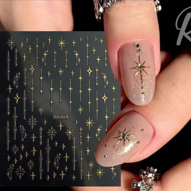 Trendy Hexagram Nail Stickers Ins Style Gold and Silver Adhesive Thin Flexible Nail Patches detail 7