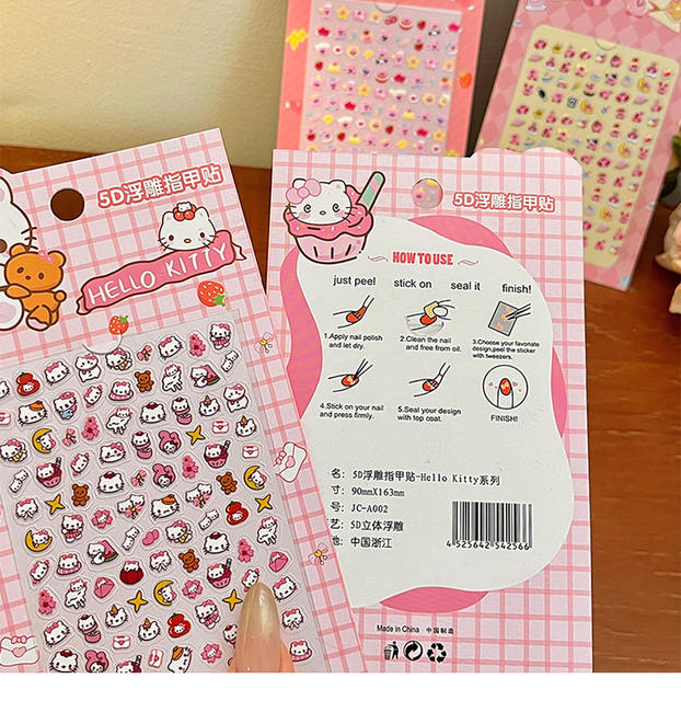 5D embossed nail stickers children's nail stickers childlike creative stickers stickers cartoon kulomi girl nail jewelry detail 7