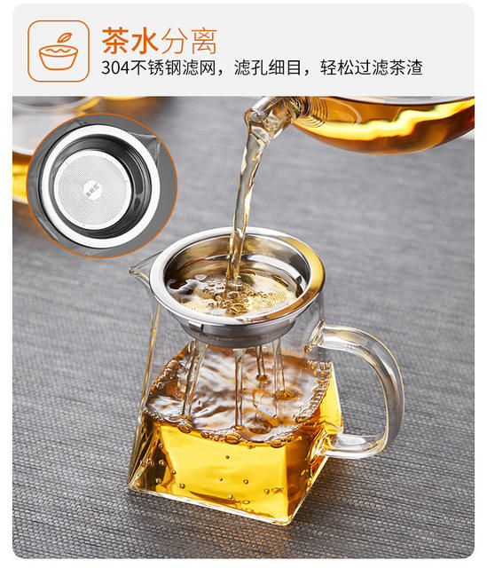 Tea Set with Large and Small Cups, Borosilicate Glass, Thickened Fair Cup, Tea Strainer, Small Green Tangerine Tea Pot, Thickened and Heat-Resistant detail 6