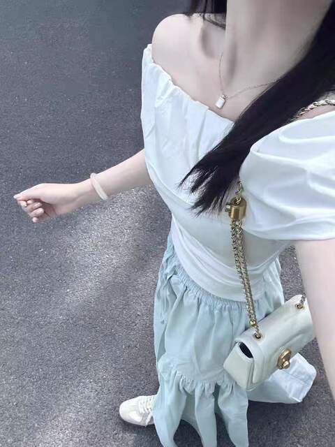 Korean-Style Ruffled Sexy Off-Shoulder Short-Sleeve T-Shirt for Women with Unique Design, One-Shoulder, Pure Cotton Top detail 3