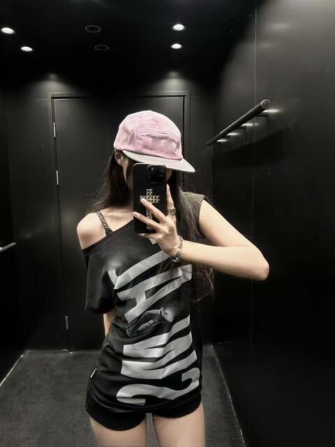 26Scu* Summer New Korean Style Niche Letter Print Loose Fit Off-Shoulder Short-Sleeve T-Shirt Top for Women detail 9