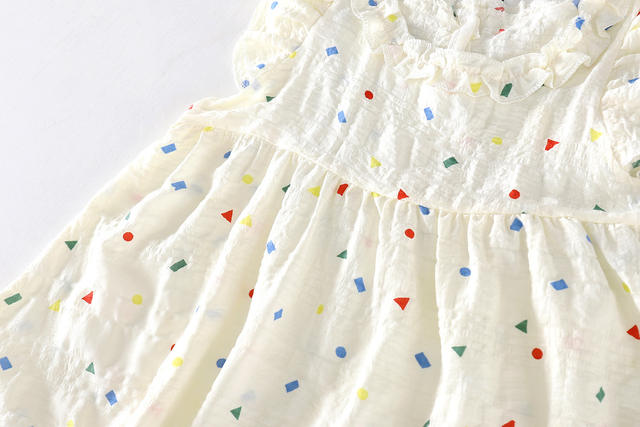 Summer New Dress for Girls, Cloud Cotton, Small Flying Sleeves, Sweet Dress, Stylish Floral Dress detail 12