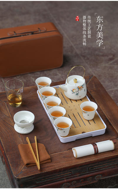 Travel Kung Fu Tea Set, Ceramic Teapot and Teacups, a Complete Set, Portable Outdoor Gift, Practical Gift for Clients detail 3