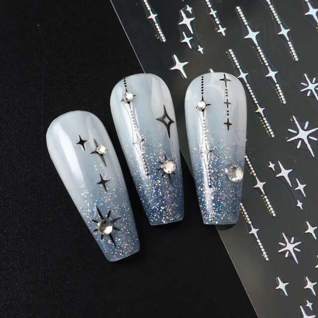 Trendy Hexagram Nail Stickers Ins Style Gold and Silver Adhesive Thin Flexible Nail Patches detail 5