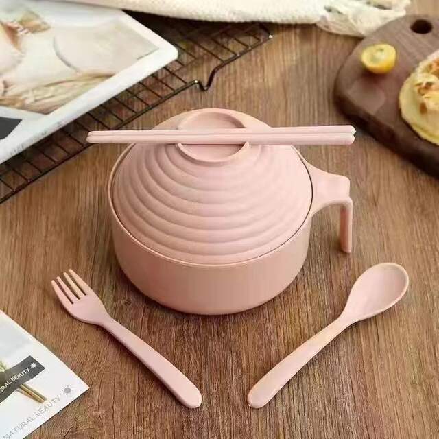 Wheat Straw Instant Noodle Bowl with Lid Tableware Student Dormitory Bowl Chopsticks Fork Spoon Set Instant Noodle Bowl with Lid detail 11