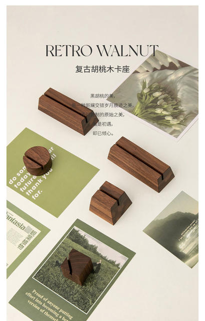 Walnut label business card base beech wood Ming letter card office message card holder retro cross-border new wholesale detail 8