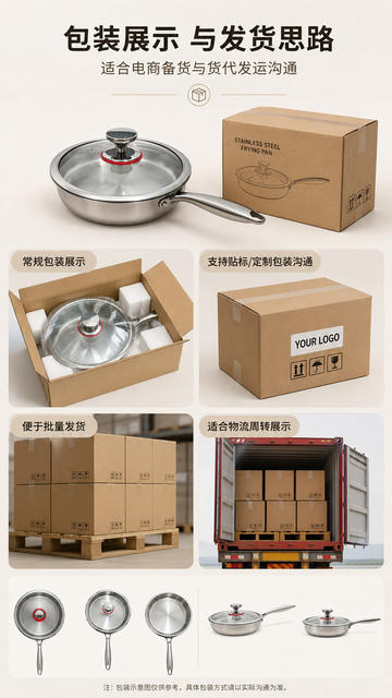 304 Stainless Steel Non-Coated Flat Frying Pan Non-Stick Three-Layer Steel Steak Frying Pan 26cm Household Breakfast Egg Frying Pan detail 8
