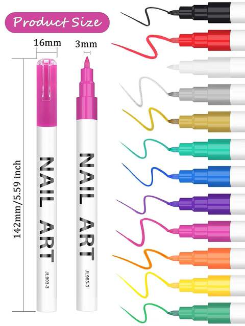 Wholesale manicure 12 PCs colorful painting brush nail polish drawing art color DIY watercolor pen suit detail 2