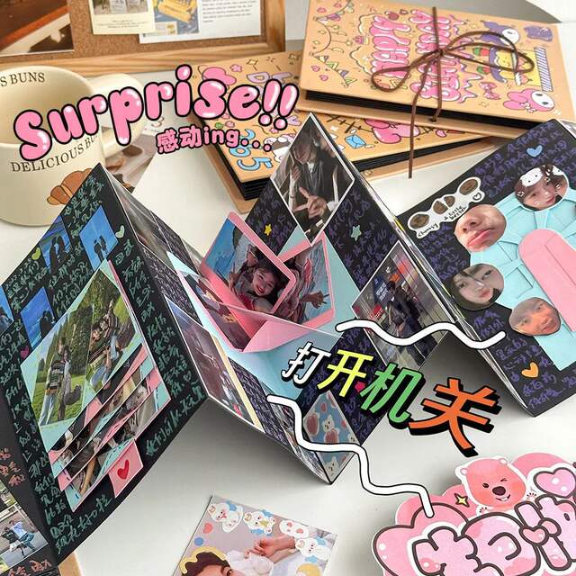 Black card photo album accordion this diy folding this organ pop-up book couples commemorative gift graduation season for men and women detail 2