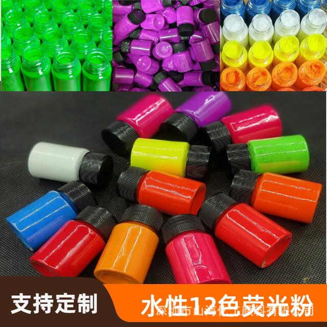 Cross-Border 12-Color 10g Bottled Water-Based Fluorescent Color Powder for Nail Art, Slime, Crystal Mud, Colorful Fluorescent Pigment