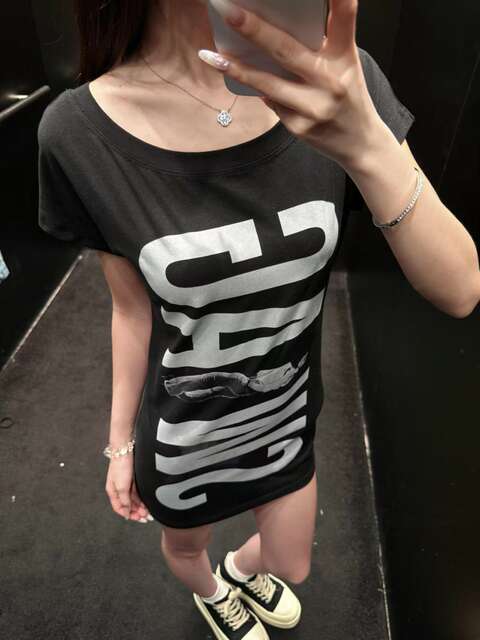26Scu* Summer New Korean Style Niche Letter Print Loose Fit Off-Shoulder Short-Sleeve T-Shirt Top for Women detail 3
