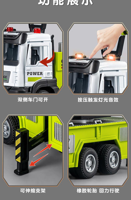 Alloy Sound and Light Crane Inertia Can Open the Door Simulation Engineering Vehicle Rescue Trailer Children's Alloy Toy Car Model detail 8