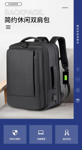 Cross-Border Wholesale Men's Backpack with Expansion Backpack Fashion Business Backpack Men's Commuter Computer Backpack detail 3