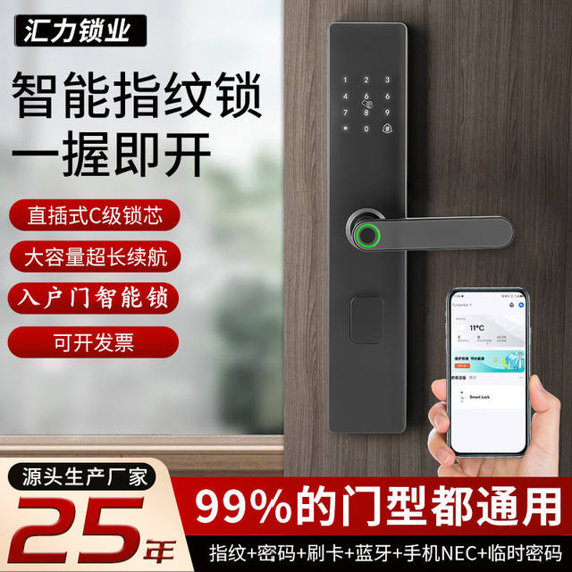 Huili Fingerprint Smart Lock for Homestay Entrance Doors, Semi-Automatic, Bluetooth Remote Password, Office and Home Use Lock Factory