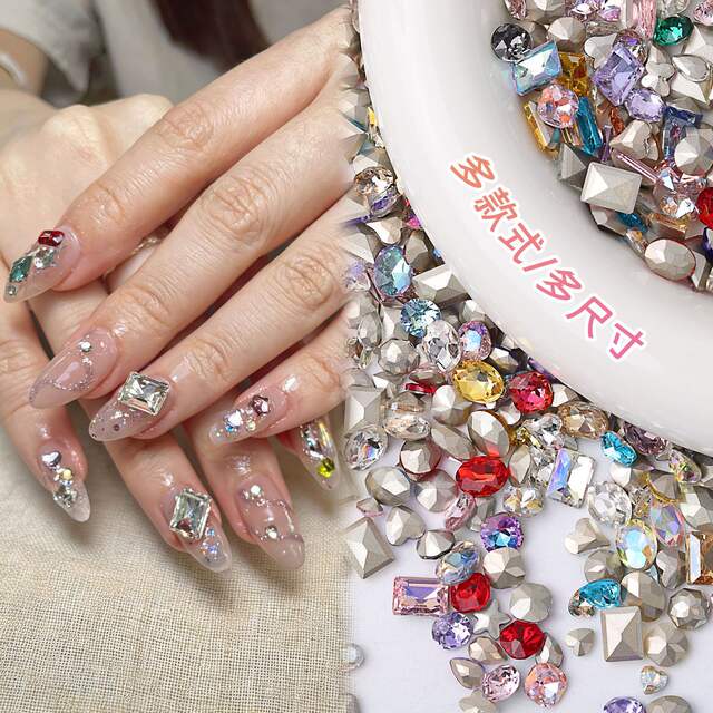 Colorful Pointed-Bottom Irregular-Shaped Rhinestones Mixed Decorations, Colorful Rhinestones, Candy Soda Internet Celebrity Nail Art Rhinestones, Whole Batch of Sparkling Decorations detail 6