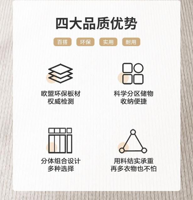 Wardrobe for Home Use, Bedroom Double-Door Storage Cabinet, Simple Modern Design for Rental Apartments, Small Luxury Assembly Storage Cabinet detail 3