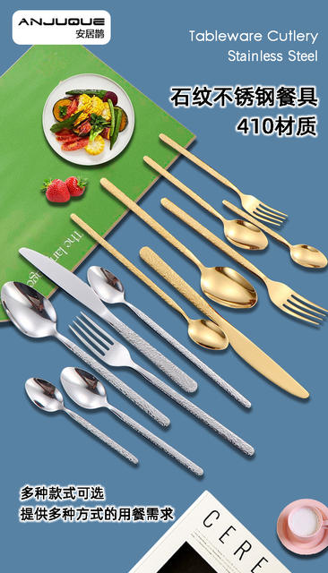 Stainless Steel Cutlery Set, Western-Style Knife, Fork, Dessert Spoon, Soup Spoon, Long-Handled Spoon, High-End Cross-Border 5-Piece Set with Good Appearance detail 5