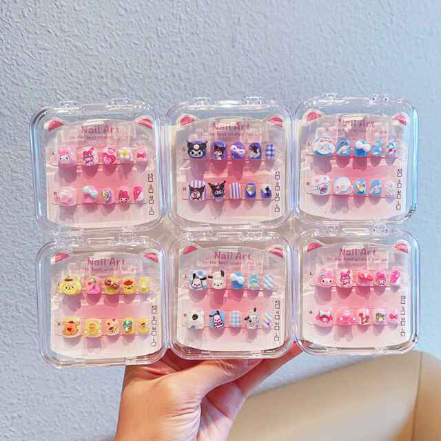 Sanrio Cute Children's Nail Stickers Cartoon Pink Wearable Nails with Adhesive Self-Adhesive Nail Accessories Nail Art Stickers detail 1