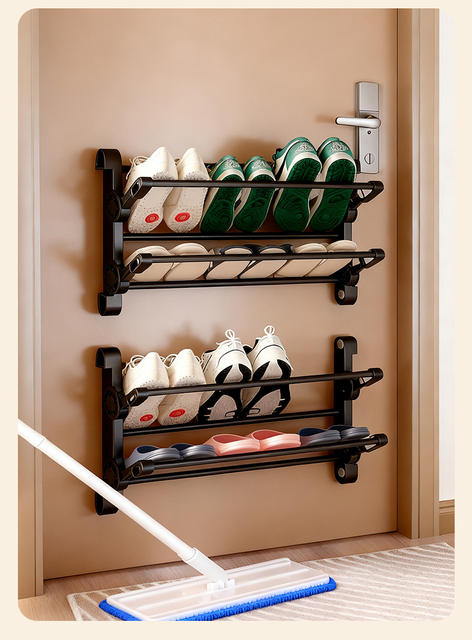 Slipper Rack Bathroom Wall-Mounted Storage Rack Home Door Folding Hanger Home Shoe Drying Rack Storage Organizer detail 7