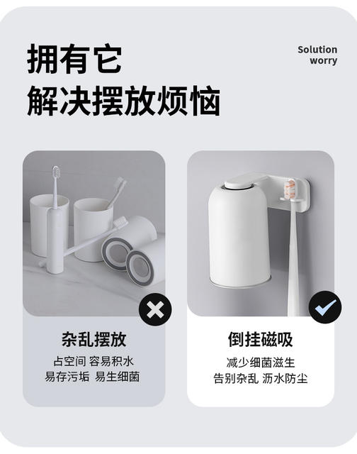 Magnetic Mouthwash Cup Toothbrush Storage Rack Stainless Steel Toothbrush Cup Wall Hanging Punch-Free Upside-Down Toothbrush Cup Holder Simple detail 3