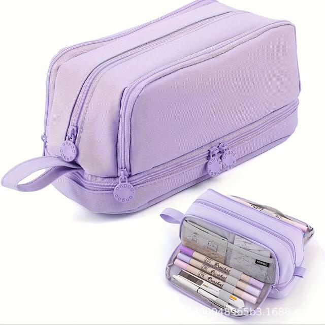 Four-Layer Double-Opening Windowed Cross-Border Pencil Case, Simple Large-Capacity Pencil Box, Multi-Functional Storage Student Solid Color Zipper Stationery Box detail 10