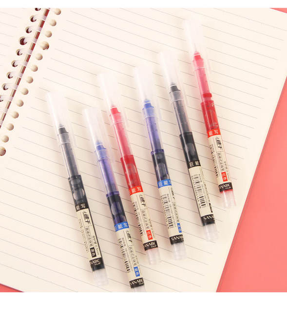 Quick-drying straight-liquid ballpoint pen 0.5mm red and black gel pen office supplies water pen signature pen stationery detail 7