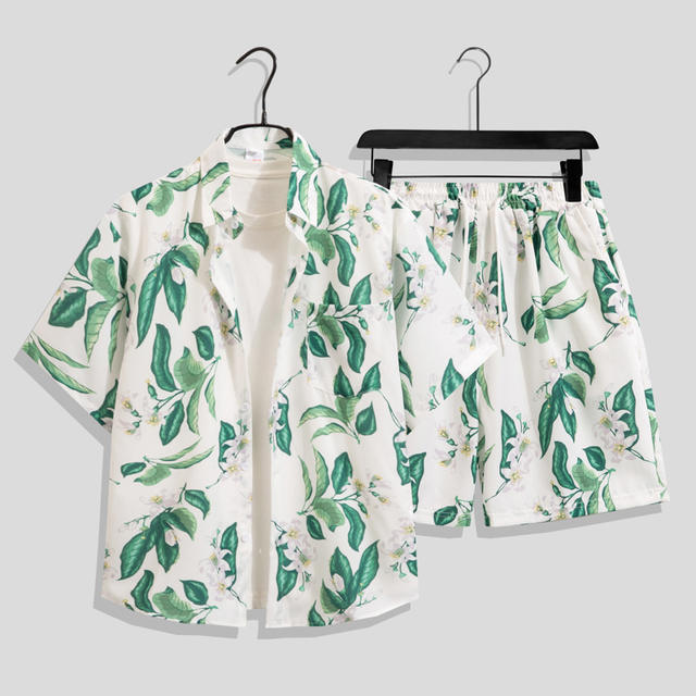 Summer Men's Quick-Drying Short-Sleeved Floral Shirt Suit Hawaiian Beach Suit Loose Casual Two-Piece Suit with Three-Quarter Pants detail 9