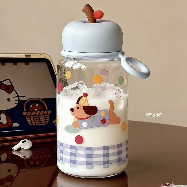 New Minimalist Ins-Style Plastic Cup with Pendant for Students, High-Appearance Cartoon Portable Water Bottle for Girls and Children detail 1