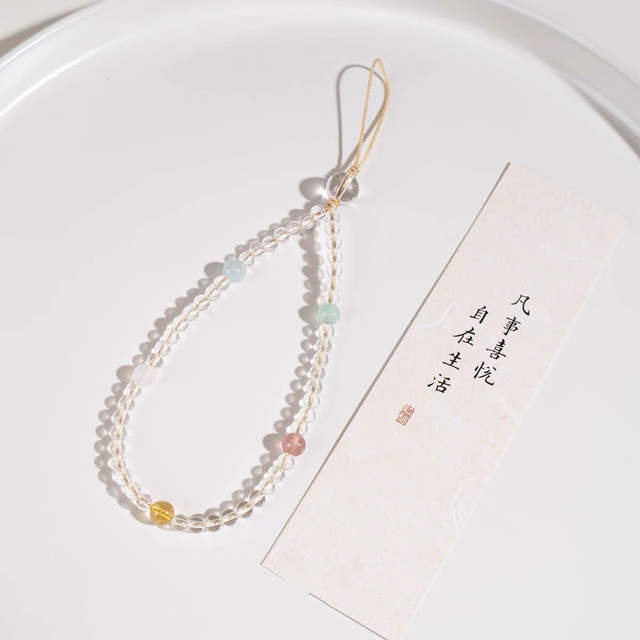 New Five-Element Symbiotic Imitation White Glass Phone Chain, Anti-Drop Wrist Strap, Long Rope, Gift for Girlfriend, Accessory detail 3
