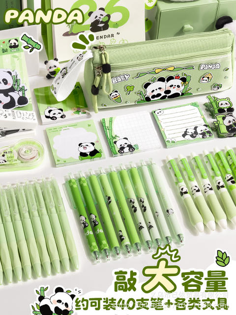 Triangular Large-Capacity Portable Pencil Bag, Cartoon National Trend Panda Cute Stationery Bag, Large-Capacity Pencil Case for Primary and Secondary School Students detail 8