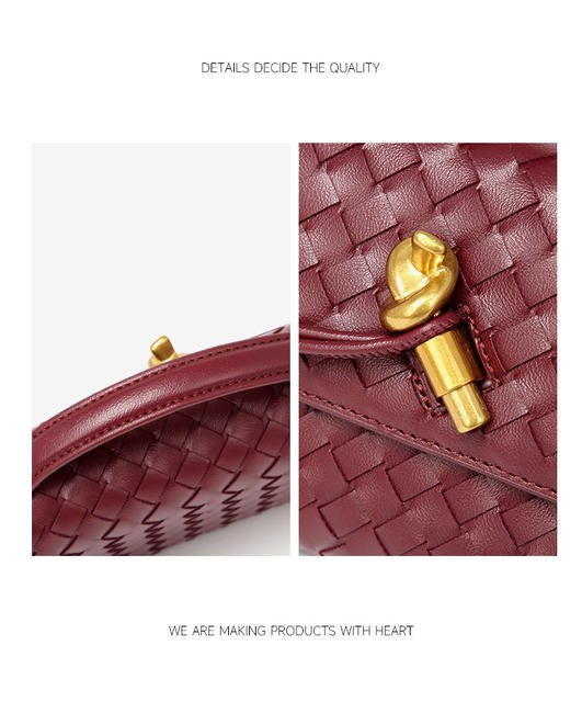Woven Bag, Single-Shoulder Baguette Style, Niche High-End Horizontal Handbag, Evening Bag, Crossbody Versatile Bag, Fashionable and Exquisite detail 9