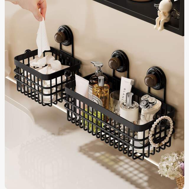 【Dropshipping】Suction Cup Storage Basket Bathroom Drainage Hanging Type No-Drill Cosmetic and Face Towel Storage Basket detail 7