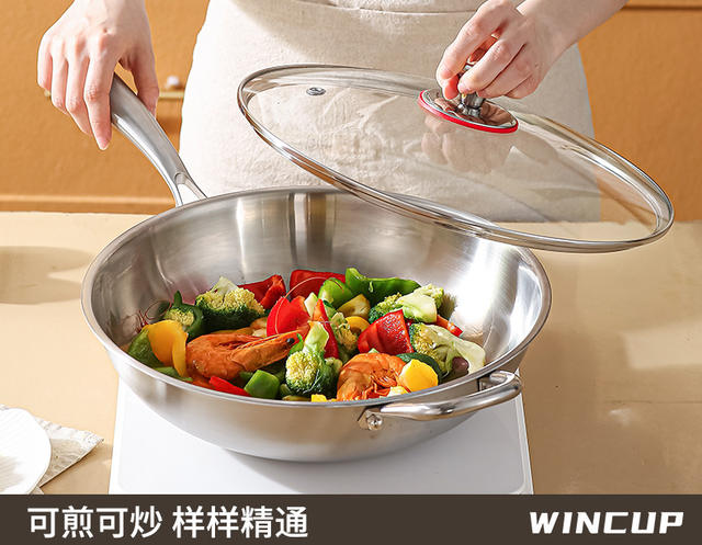 Food Grade 316 Stainless Steel Wok Extra Thick Household Non-Stick Wok Induction Cooker Gas Stove Special Flats Bottom Wok detail 5