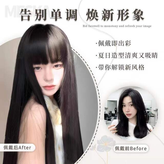 Full Wig for Women, Vintage Black Long Straight Lolita Fukuoka Style, Realistic Hair, Naturally Fluffy, Daily Full Wig detail 3