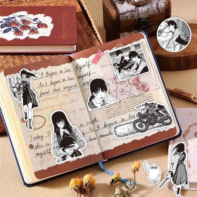Riman Journal stickers electric saw people's peripheral chain saw people's electric battery Pawa little red maqima diary book black and white stickers detail 5
