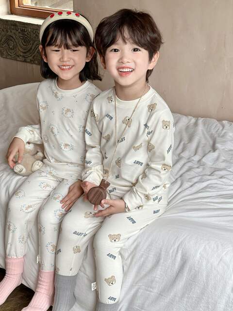 Children's Pure Cotton Autumn Clothes and Pants suit Boys' and Boys' Home Clothes Large and Medium-Sized Children's A- Class Autumn and Winter Base Air-conditioning Clothes detail 12