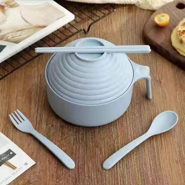 Wheat Straw Instant Noodle Bowl with Lid Tableware Student Dormitory Bowl Chopsticks Fork Spoon Set Instant Noodle Bowl with Lid detail 12