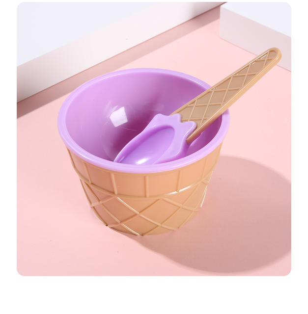 Ice Cream Bowl with Spoon, Plastic Ice Cream Bowl, Pp Candy-Colored Creative Children's Tableware Set, Cute Dessert Bowl and Spoon detail 10