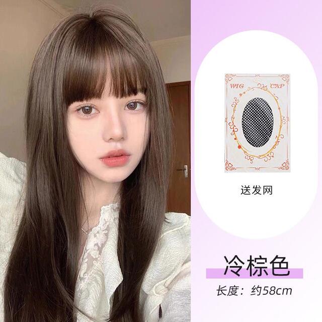 Full Head Wig, Seamless, Fluffy, Black, Long Straight, Lightweight, Middle Parting, Realistic Hair, Air Bangs, Hairpiece, No Hair Clips Needed, Wig detail 6