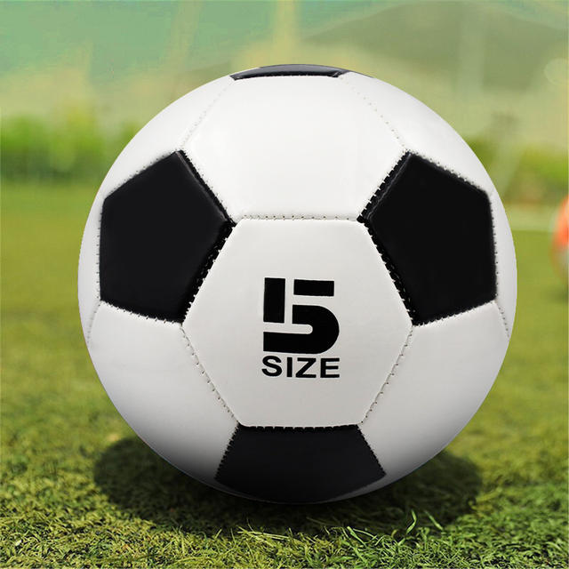 Football wholesale children No. 3 No. 4 No. 5 adult primary and secondary school students training competition world cup black and white PVC machine sewing PU detail 1