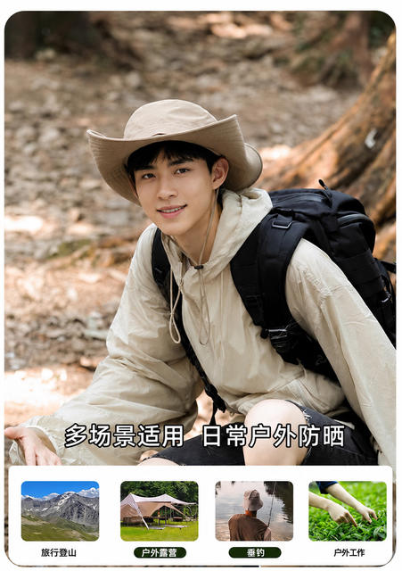 Western Cowboy Hat with Large Brim for Summer, Sun Protection Bucket Hat for Women and Men, Suitable for Outdoor Climbing and Hiking detail 6