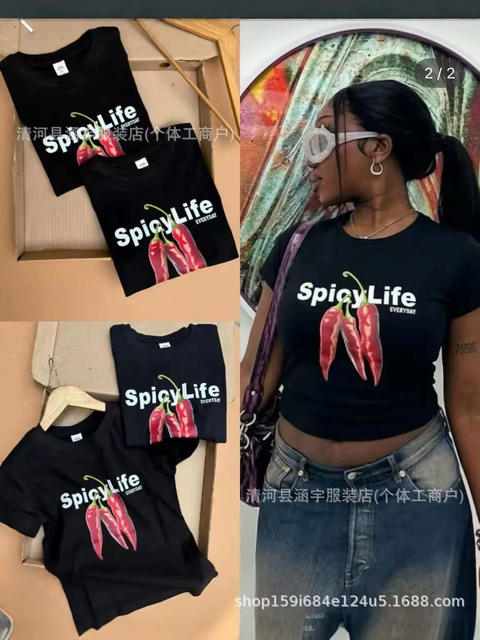 Basictops Women's Short-Sleeved T-Shirt Summer European and American Cross-Border Ribbed Cotton Cartoon Print Basic Top New Style t detail 6